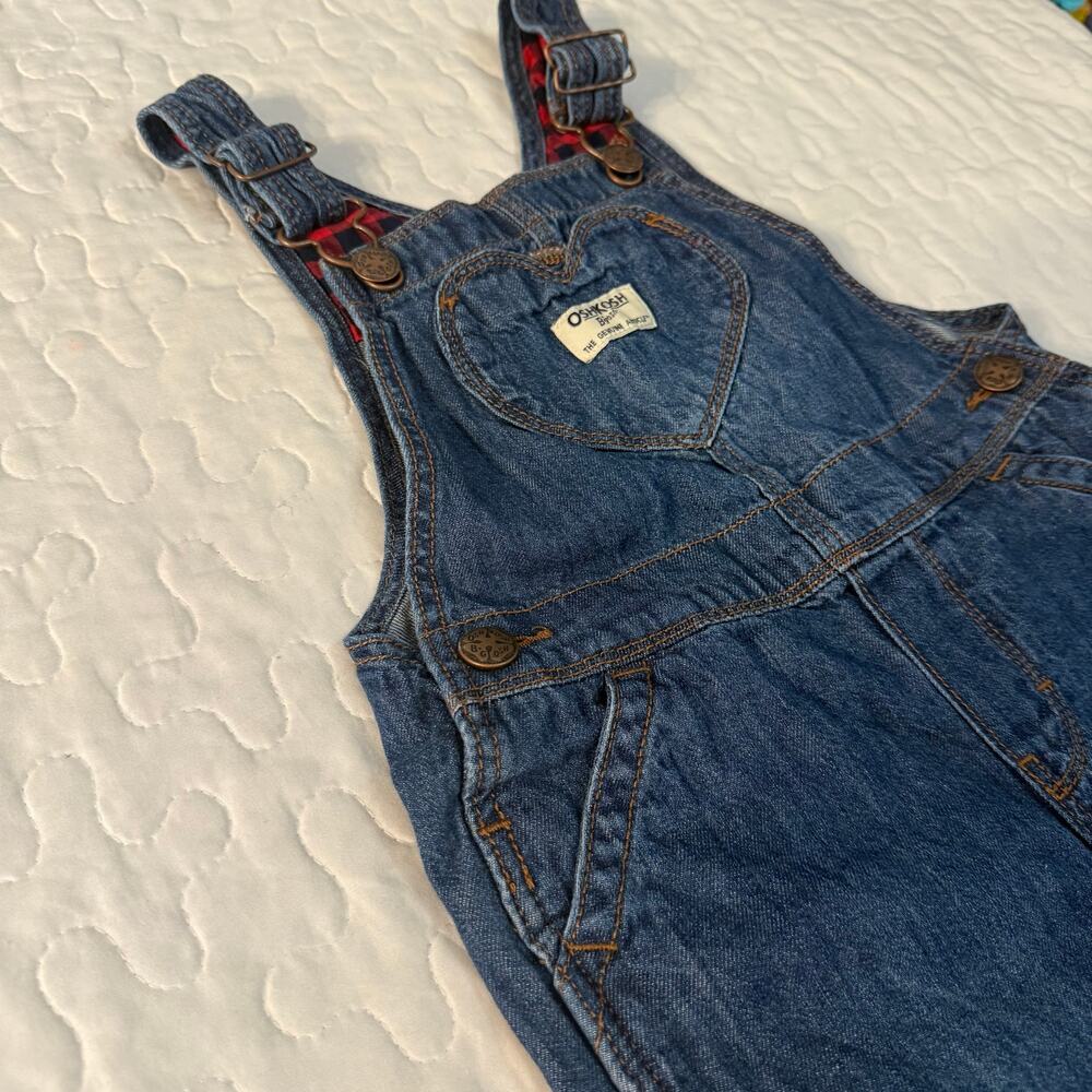 OSHKOSH GIRL'S 4T DENIM JUMPER OVERALLS WITH GINGHAM PLAID TRIM CHRISTMAS WEAR